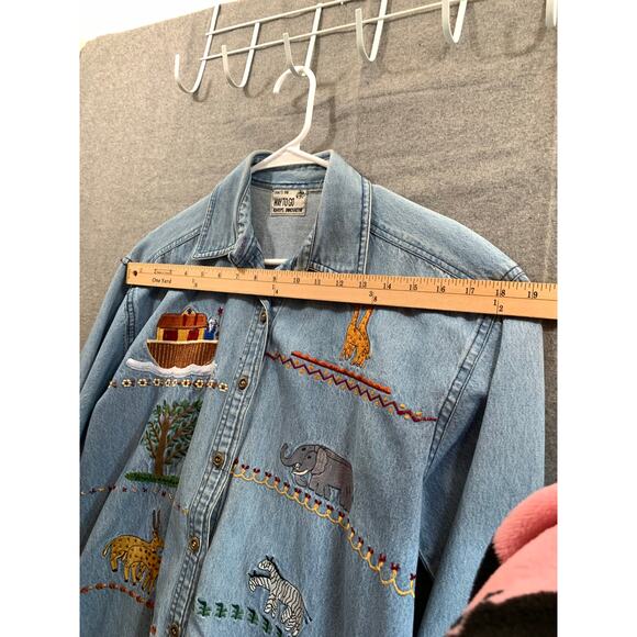 Noah's Ark Denim Blouse Womens Extra Large Blue Long-Sleeve - Picture 5 of 7